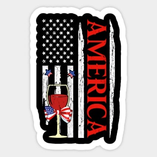 America Celebrates Wine Glass American Flag 4th of July Gift men/Women Sticker